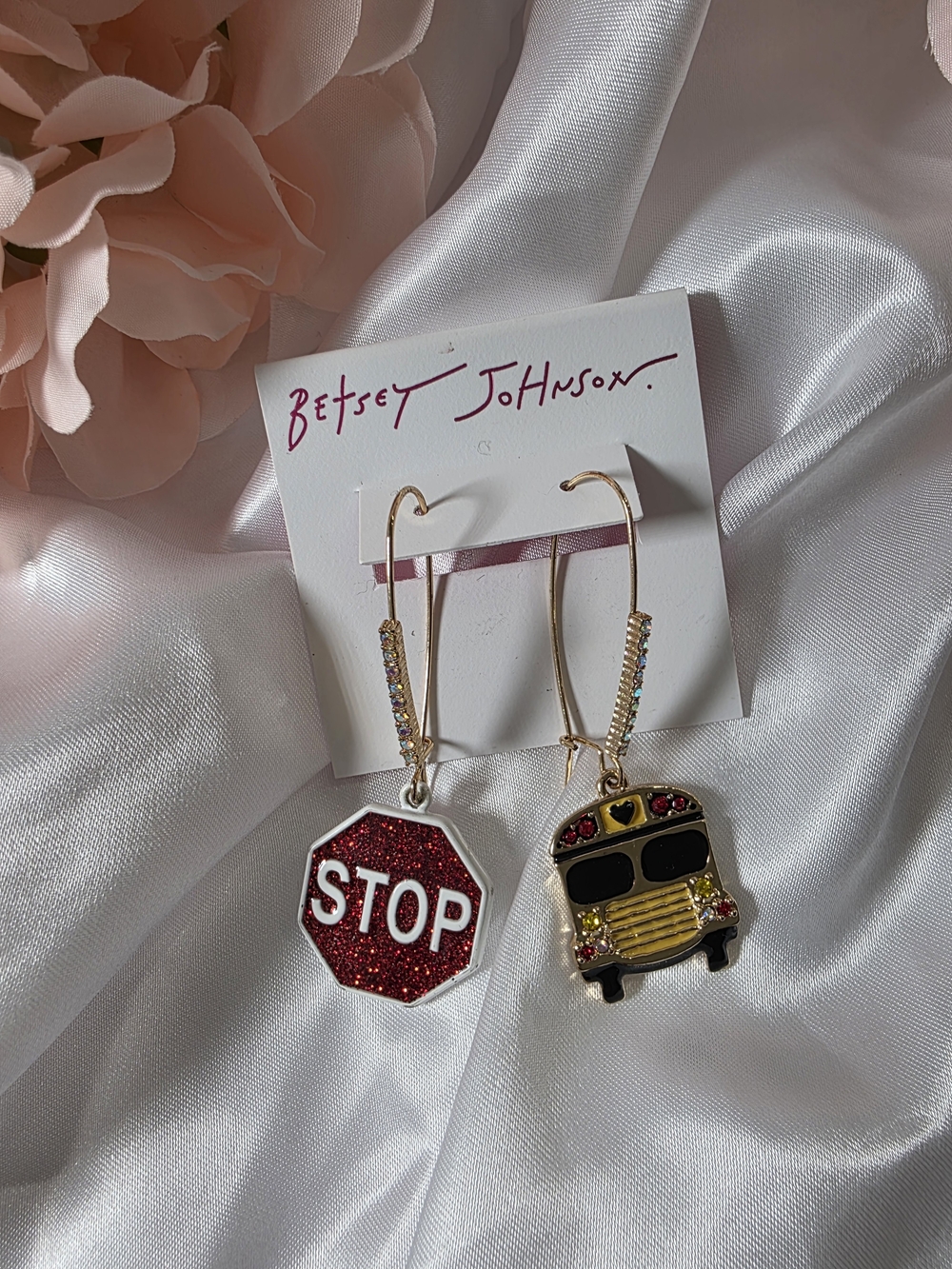 Betsey Johnson- Red Stop Sign & Yellow School Bus Dangle Earrings